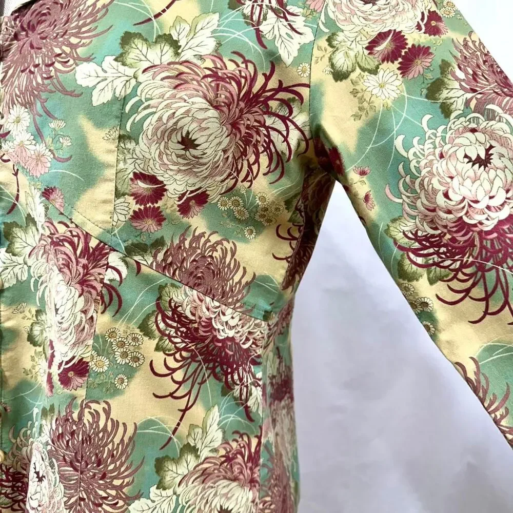 MONTEREY BAY 90s Vintage‎ Green Pink Floral Jacket Womens PM Cottage Fairy Retro